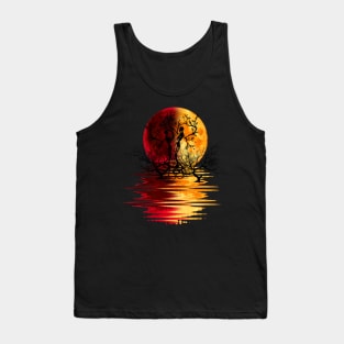 yellow red moon dead trees lovers Tank Top